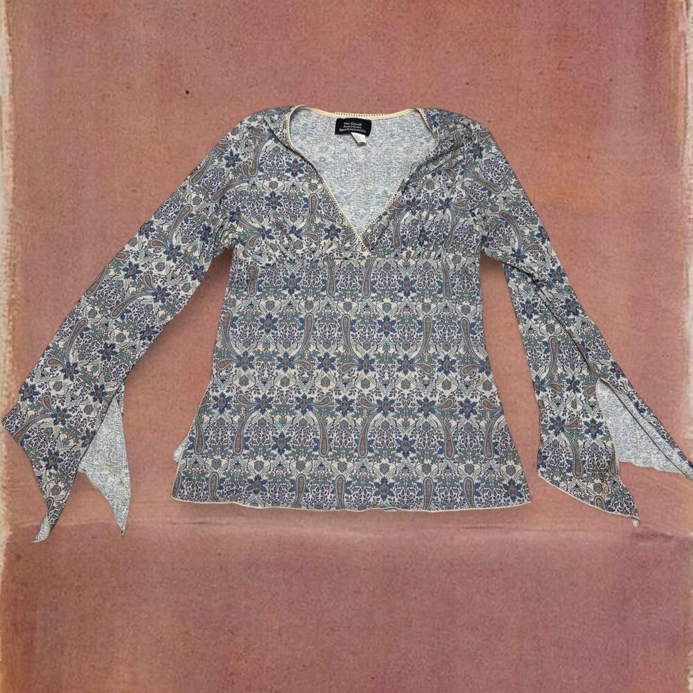 Y2K Fairy Cottagecore  paisley Print Long Sleeve Blouse Bell Sleeves
